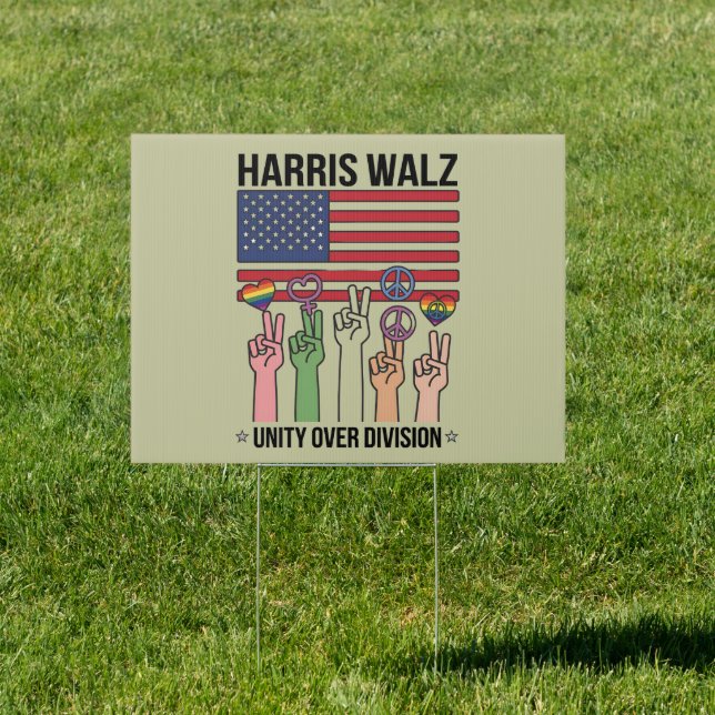 Harris Waltz 2024 Unity Over Division Sign (Insitu)