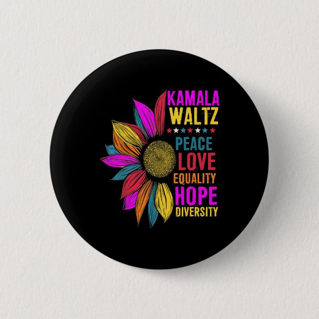 Harris Waltz Peace Love Equality Hope Diversity  Button (Front)