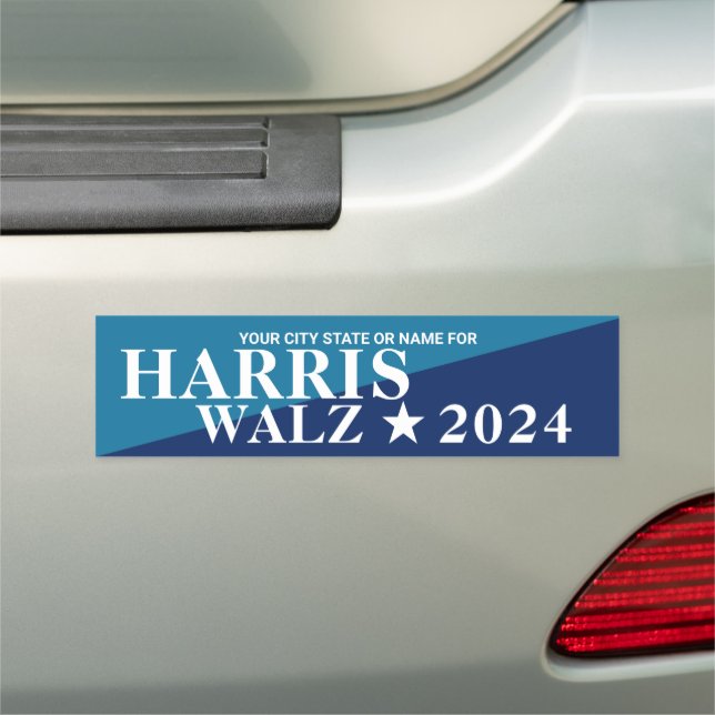 Harris Walz 2024 Blue White Personalized Political Car Magnet (In Situ)