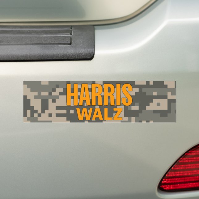 Harris Walz 2024 Camo Bumper Sticker (On Car)