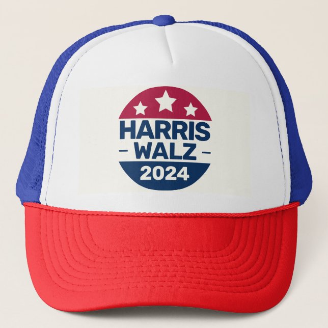 Harris Walz 2024 Campaign for President Patriotic  Trucker Hat (Front)