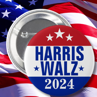 Harris Walz 2024 Campaign Red Blue Button