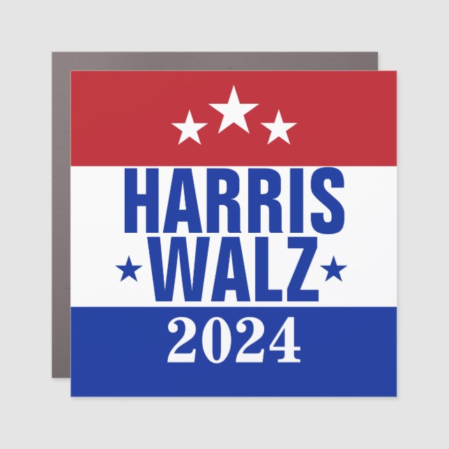 Harris Walz 2024 Campaign Red Blue Car Magnet (Front)