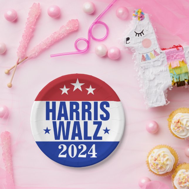 Harris Walz 2024 Campaign Red Blue Paper Plates (Party)