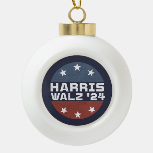 Harris Walz 2024 Campaign USA Flag Ceramic Ball Christmas Ornament