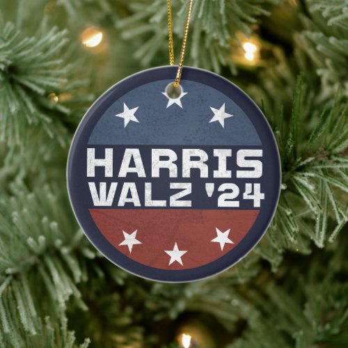 Harris Walz 2024 Campaign USA Flag Ceramic Ornament