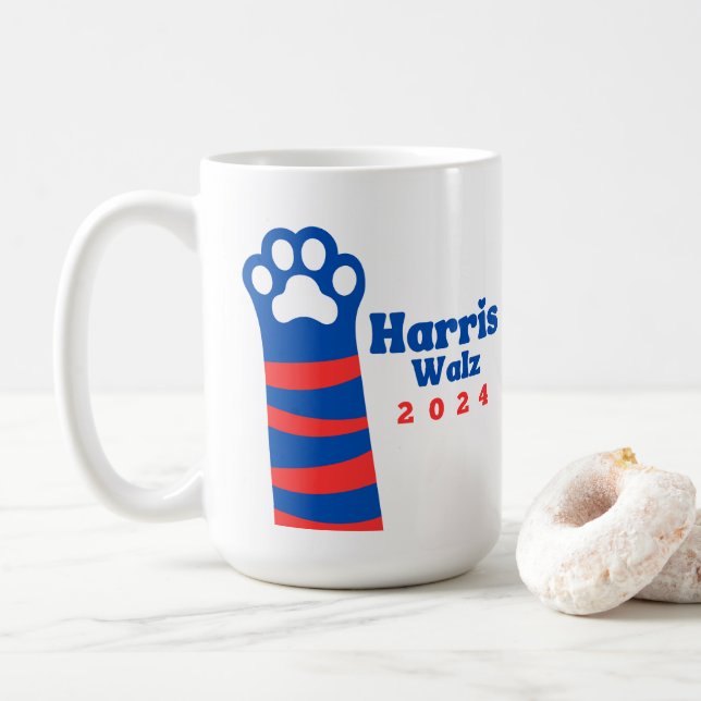 Harris Walz 2024 Cat Ladies Democrat Election  Coffee Mug (With Donut)