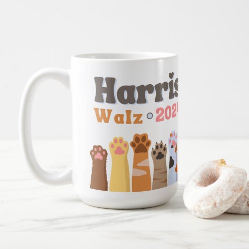 Harris Walz 2024 Cat Paws Cat Ladies Democrat  Coffee Mug