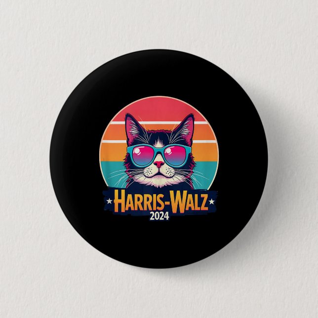 Harris Walz 2024 Cat Sunglasses Retro Vintage  Button (Front)