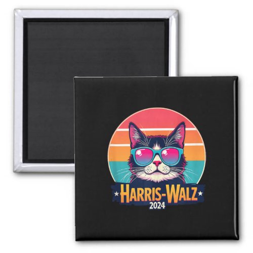 Harris Walz 2024 Cat Sunglasses Retro Vintage  Magnet