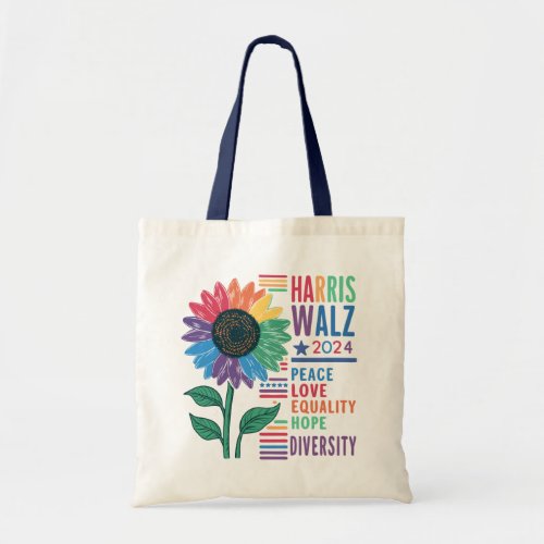 Harris Walz 2024 Election Colorful Flower Tote Bag