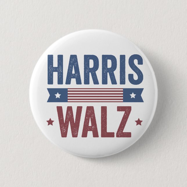 Harris Walz 2024 Election Kamala Tim Waltz America Button (Front)