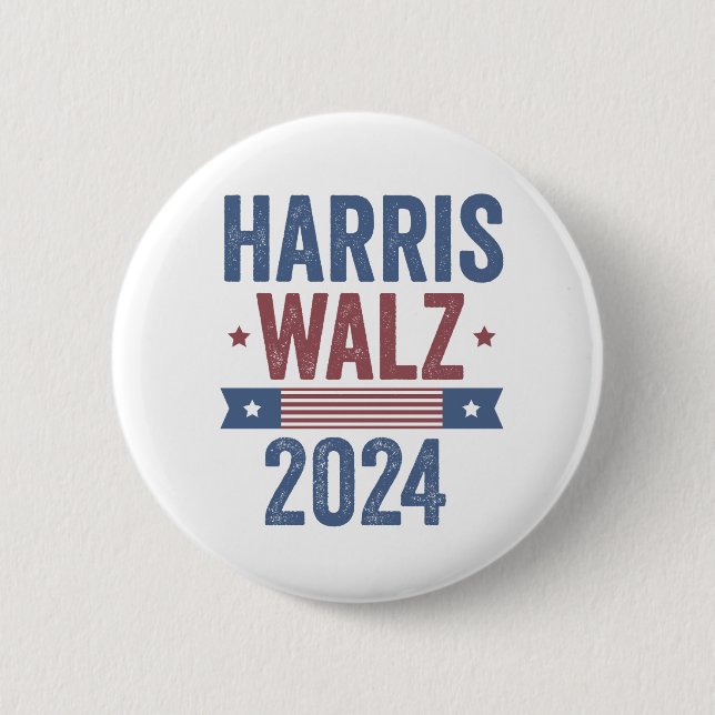 Harris Walz 2024 Election Kamala Tim Waltz America Button (Front)