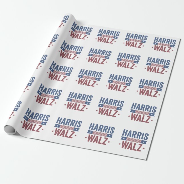 Harris Walz 2024 Election Kamala Tim Waltz America Wrapping Paper (Unrolled)