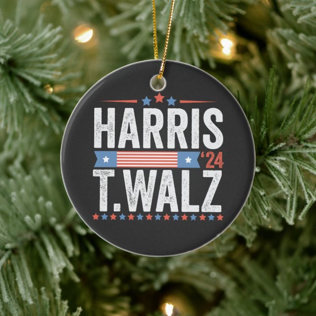 Harris Walz 2024 Election Kamala Tim Waltz Ceramic Ornament (Tree)