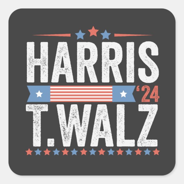 Harris Walz 2024 Election Kamala Tim Waltz Square Sticker (Front)