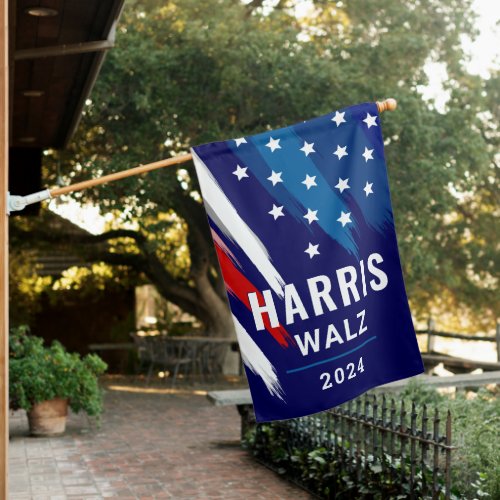 Harris Walz 2024 Election Navy Blue American House Flag