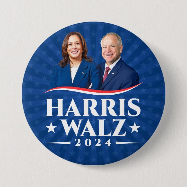 Harris Walz 2024 election photo campaign stars  Button (Front)