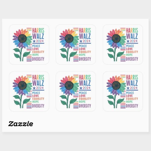 Harris Walz 2024 Election Positive Colorful Flower Square Sticker