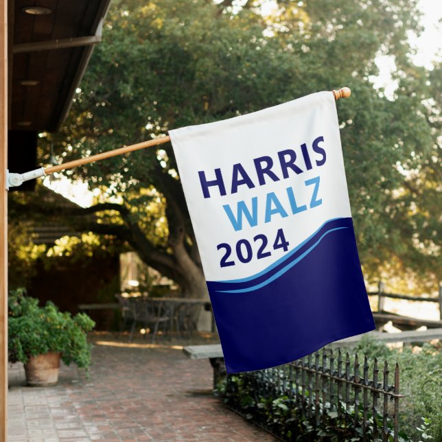 Harris Walz 2024 for President Blue Wave House Flag (In SItu)