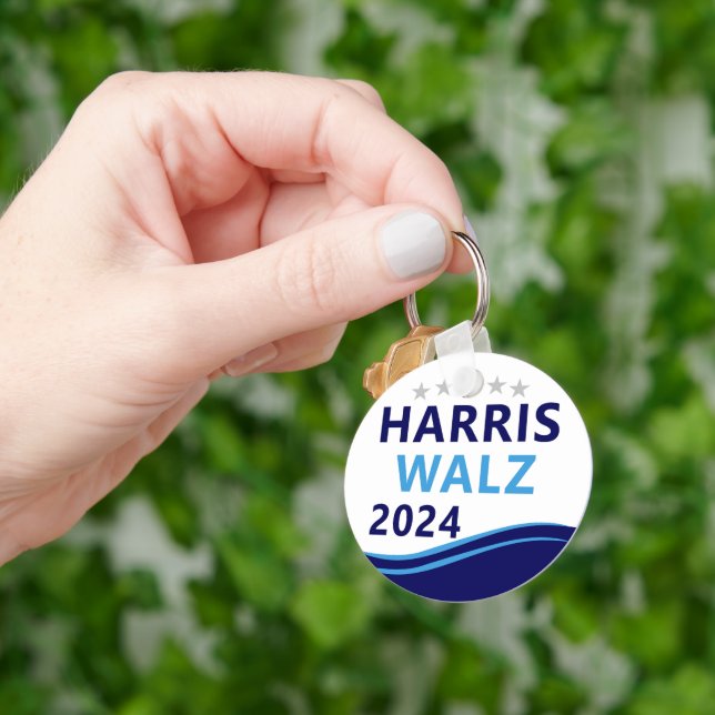 Harris Walz 2024 for President Blue Wave Keychain (Hand)