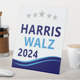Harris Walz 2024 for President Blue Wave Pedestal Sign
