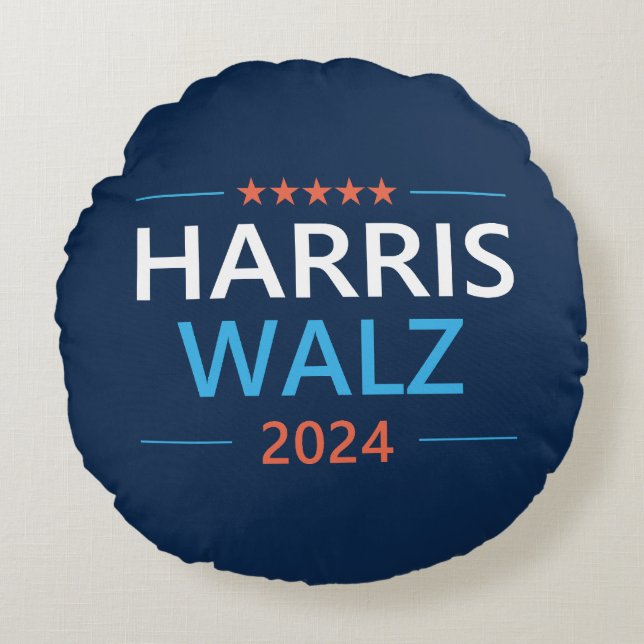 Harris Walz 2024 for President Round Pillow (Front)