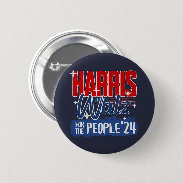 Harris Walz 2024 For the People Election Democrat Button (Front & Back)