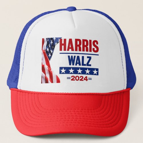 Harris Walz 2024 For The People Red White  Blue  Trucker Hat