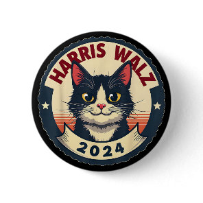 Harris Walz 2024 Funny Cat Election Kamala Harris Button