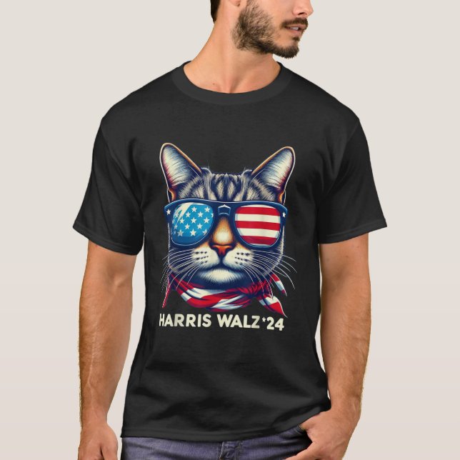 Harris Walz 2024 Funny Cat Election Kamala Harris  T-Shirt (Front)