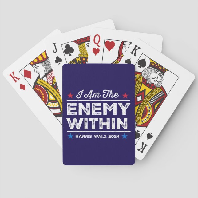 Harris Walz 2024 I Am The Enemy Within Blue Poker Cards (Back)