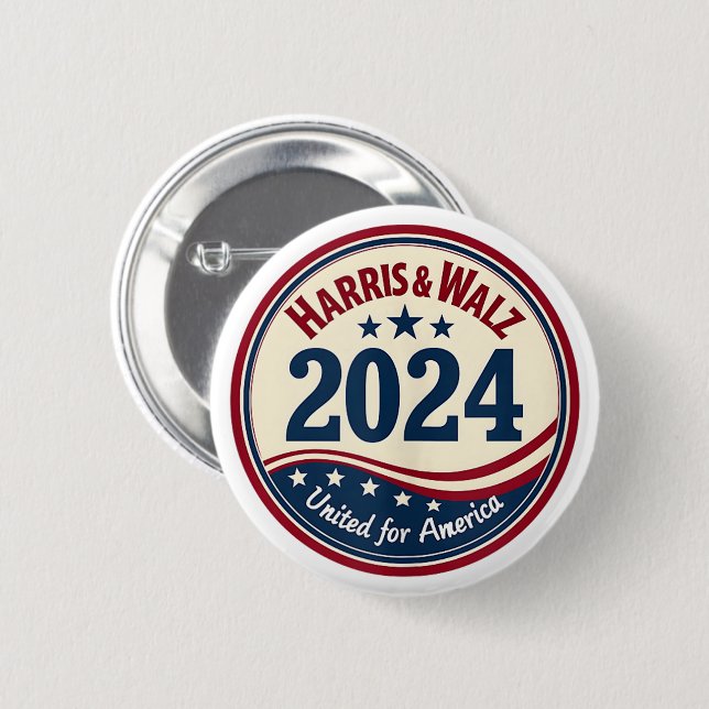 Harris Walz 2024 Kamala Harris Tim Waltz USA Flag  Button (Front & Back)