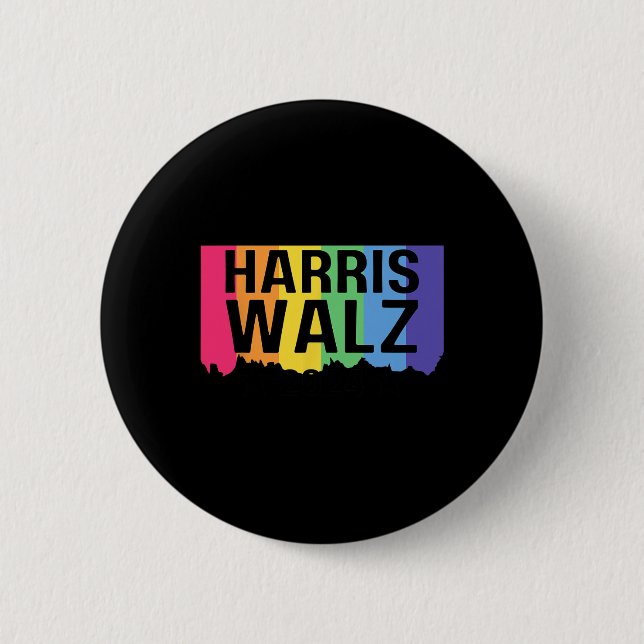 Harris Walz 2024 Lgbtq Gay Pride Rainbow Kamala Ha Button (Front)