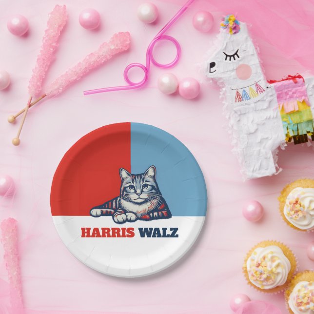Harris Walz 2024 Obviously Cat Paper Plates (Party)