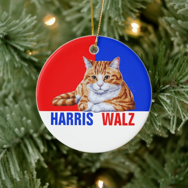 Harris Walz 2024 Obviously Cat Red Blue Ceramic Ornament (Tree)