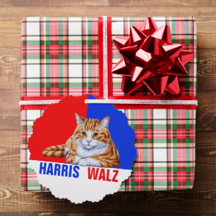 Harris Walz 2024 Obviously Cat Red Blue Ornament Card