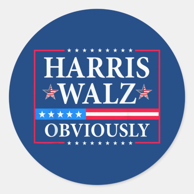 Harris Walz 2024 Obviously Classic Round Sticker (Front)