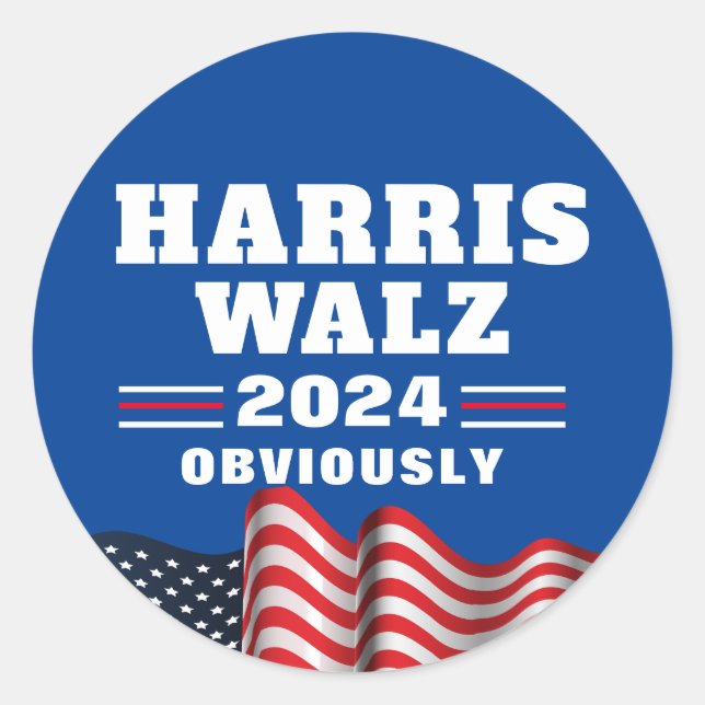 Harris Walz 2024 | Obviously Classic Round Sticker (Front)