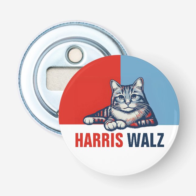 Harris Walz 2024 Obviously Red Blue Cat Bottle Opener (Front)