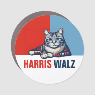 Harris Walz 2024 Obviously Red Blue Cat Car Magnet