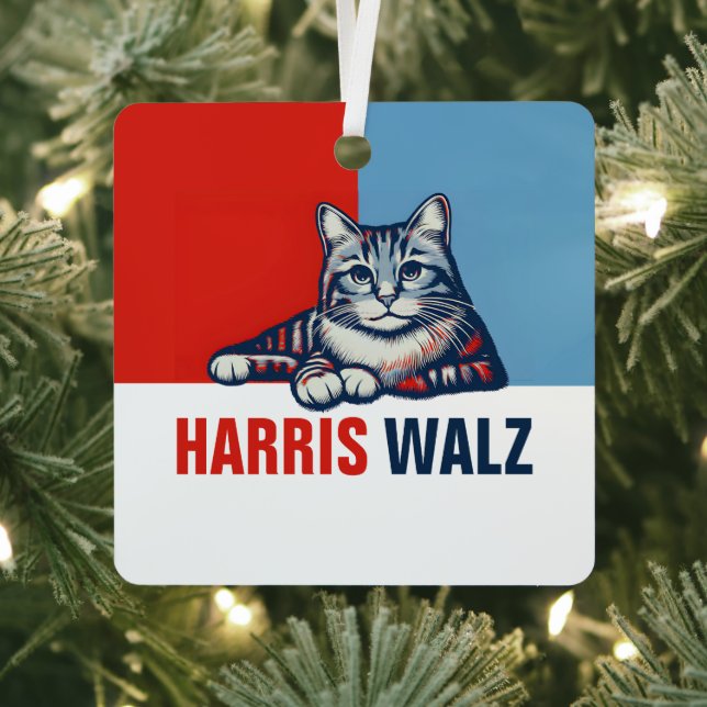 Harris Walz 2024 Obviously Red Blue Cat Metal Ornament (Insitu)
