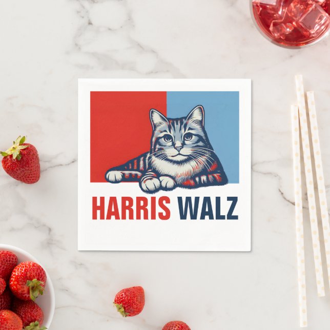 Harris Walz 2024 Obviously Red Blue Cat Napkins (Insitu)