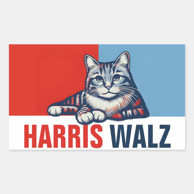 Harris Walz 2024 Obviously Red Blue Cat Rectangular Sticker (Front)