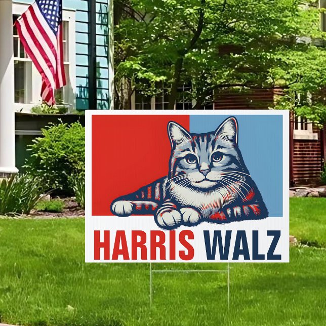 Harris Walz 2024 Obviously Red Blue Cat Sign (Creator Uploaded)