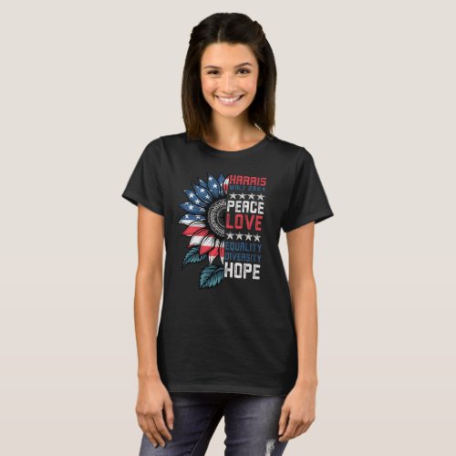 Harris Walz 2024 Peace Love Equality Design T_Shirt