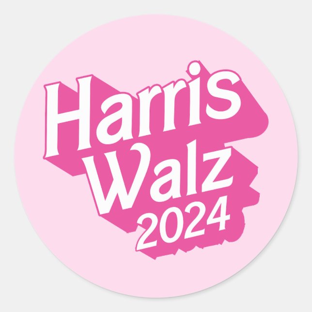 Harris Walz 2024 Pink Classic Round Sticker (Front)