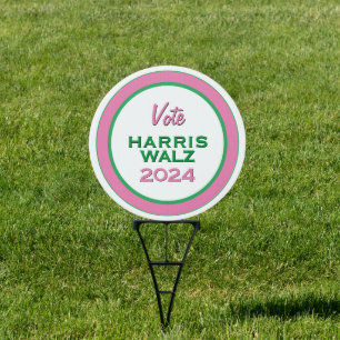HARRIS WALZ 2024 Pink Green Campaign Yard Sign