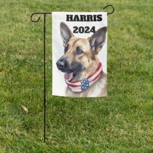 HARRIS WALZ 2024 PRESIDENTIAL GERMAN SHEPHERD DOG GARDEN FLAG
