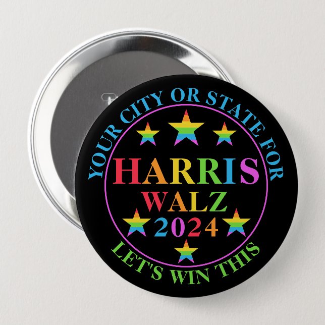 Harris Walz 2024 Pride Custom Election Political Button (Front & Back)